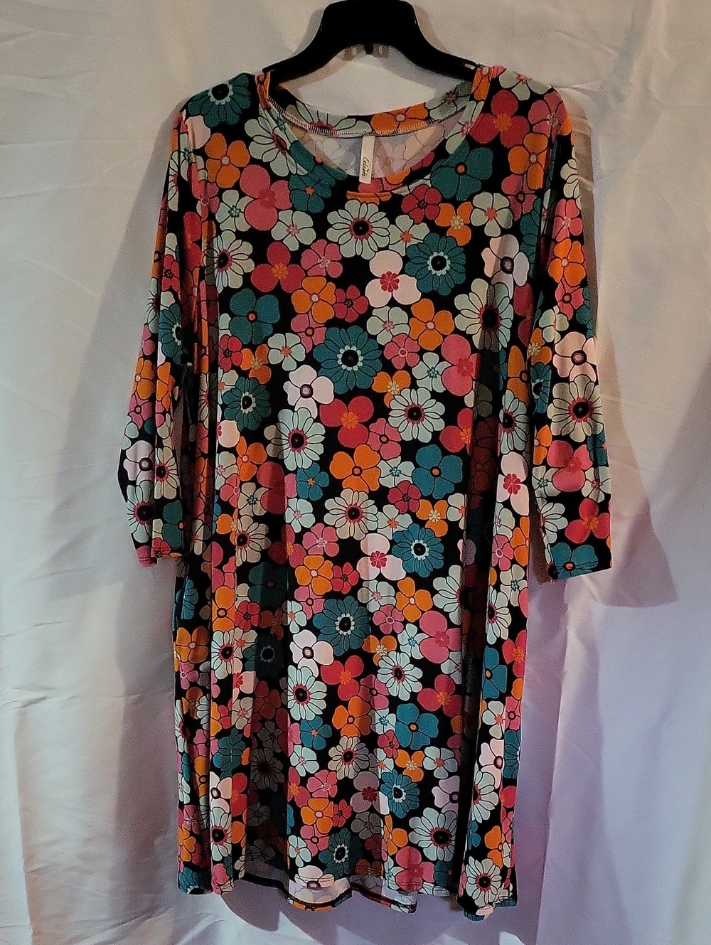 Celeste Floral Casual Swing Dress in Black, Teal, Pink, Orange, Cream